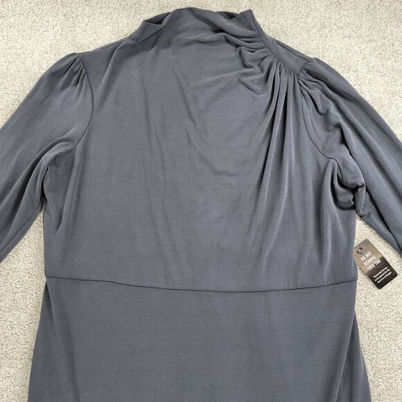 Express Modest Maxi Dress Womens XL Black High Mock Neck Ruched Shoulder New - Picture 3 of 16